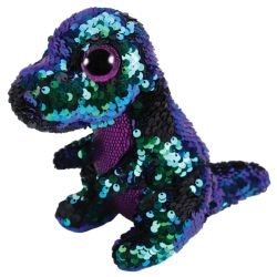 בובת TY עיניים גדולות פייטים (M)-קראנץ דינוזאור ירוקסגול