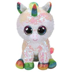 בובת TY עיניים גדולות פייטים (M)-פיקסי החד קרן הלבן