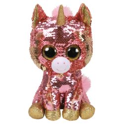 בובת TY עיניים גדולות פייטים (M)-סאנסט חד קרן קורל