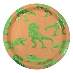 צלחות נייר 21 סמ עגולות 8 יח- דינוזאור מטאלי קראפט