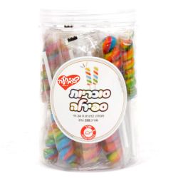 מארז סוכריות על מקל 12 גר 24 יח בצנצנת ספירלה צבעוני