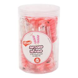 מארז סוכריות על מקל 12 גר 24 יח בצנצנת ספירלה ורוד לבן