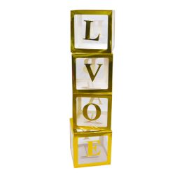 מארז 4 קופסאות קרטון למילוי בלונים LOVE - זהב