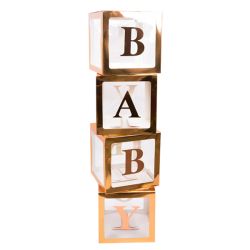 מארז 4 קופסאות קרטון למילוי בלונים BABY - רוז גולד