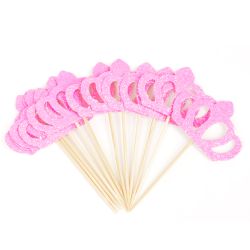 קיסמים מעוצבים כתר גליטר ורוד 12 יח