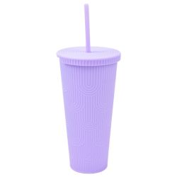 כוס פלסטיק קשתות 650 מל עם קשית  - סגול לילך