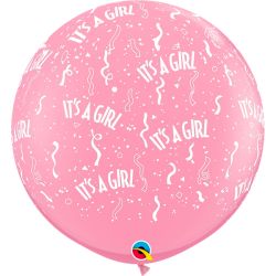 בלון Q3feet-מודפס ITS A GIRL ורוד-2יח בשקית