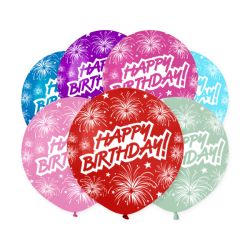 בלון GS150 מודפס יום הולדת שמח זיקוקים(אנגלית)