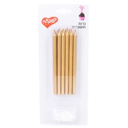 נרות ארוכים זהב מטאלי 12 יח