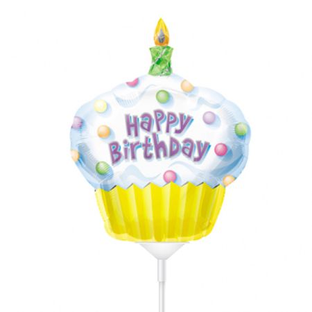 בלון על מקל 9-HB יום הולדת שמח בצורת קאפקייק עם עיגולים