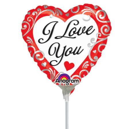 בלון על מקל 4- ILOVEU מסגרת אדומה אוריינטל