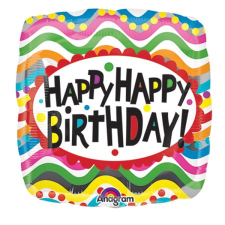 בלון על מקל 9-יום הולדת שמח מרובע צבעוני