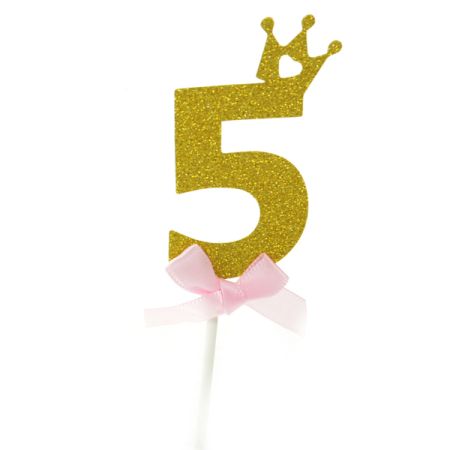 טופר גליטר קטן 1יח-ספרה 5 זהב