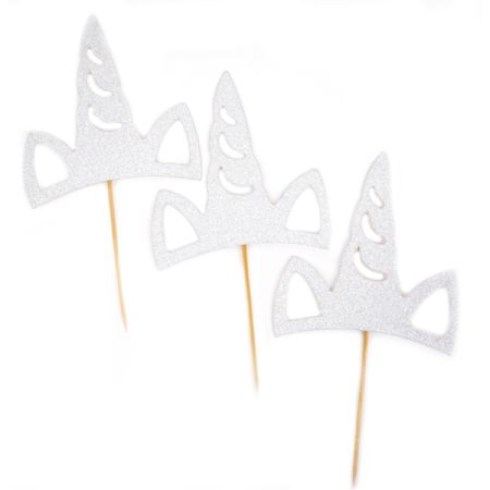 טופר גליטר קטן 3יח-חד קרן כסף