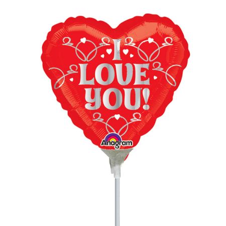 בלון על מקל 4- ILOVEU אדום וכסוף