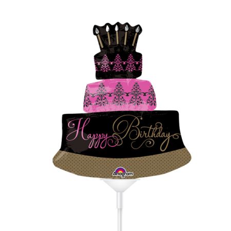 בלון על מקל 9- יום הולדת עוגה שכבות שחור וורוד