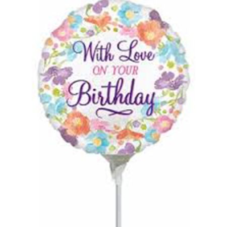 בלון על מקל 9- with love on your birthday פרחוני