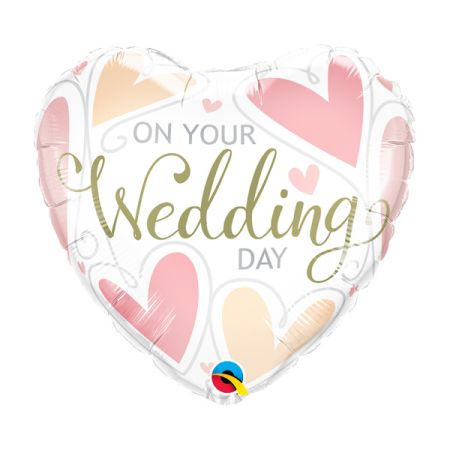 בלון מיילר Q18 לב לבן ON YOUR WEDDIG DAY לבבות - יח 1 (ארוז)