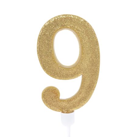 נר גדול מנצנץ מעמד לבן זהב - ספרה 9