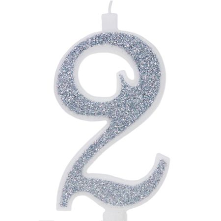 נר מספר ענק נצנצים כסף ולבן 2