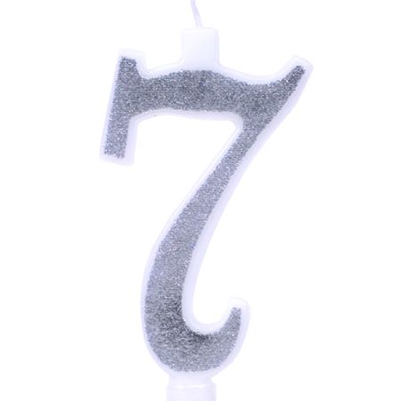 נר מספר ענק נצנצים כסף ולבן 7