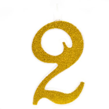 נר מספר ענק נצנצים זהב ולבן 2