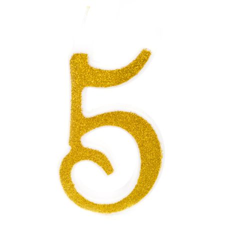 נר מספר ענק נצנצים זהב ולבן 5