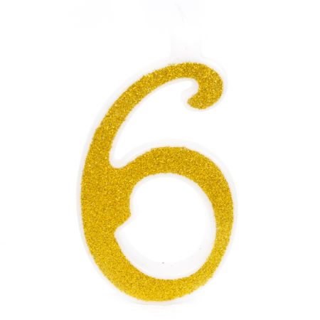 נר מספר ענק נצנצים זהב ולבן 6