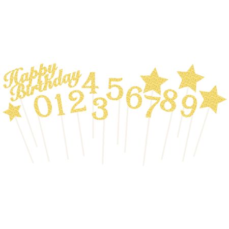 סט טופרים לעוגה 15יח-HB גליטרים זהב