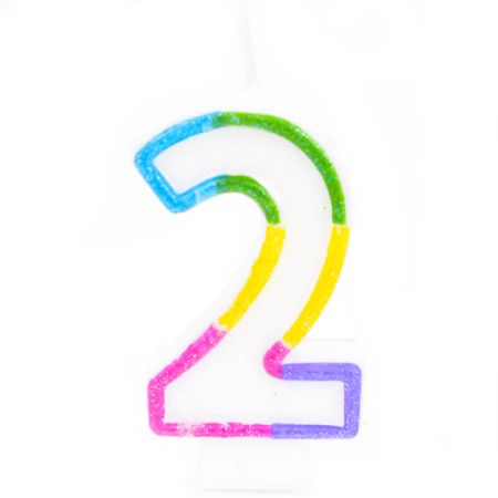 נר ספרה בודד נוצץ צבעוני-2