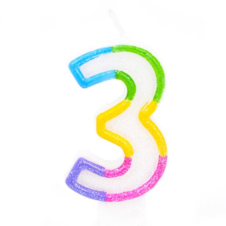 נר ספרה בודד נוצץ צבעוני-3