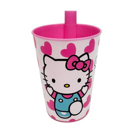 כוס פלסטיק עם קשית - הלו קיטי קשת