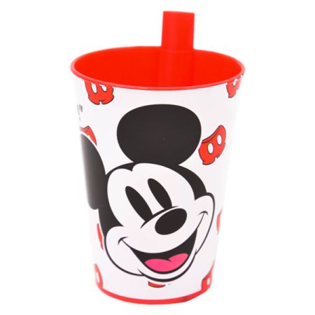 כוס פלסטיק עם קשית - מיקי מאוס קלאסי