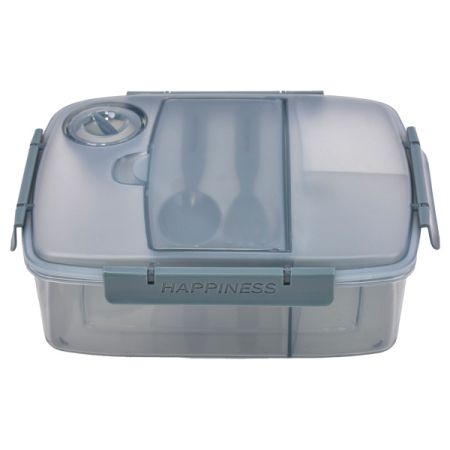 קופסת אוכל מחולקת 2 ליטר עם תא לסכו''ם - אפור