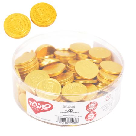 מטבעות שוקולד 38 ממ 936 גר' בצילינדר 10 ש''ח
