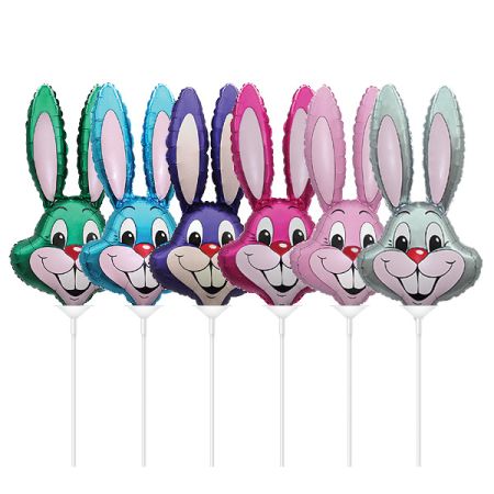 בלון על מקל 9- ראש ארנב כחול/כסוף/סגול/ירוק ופוקסיה