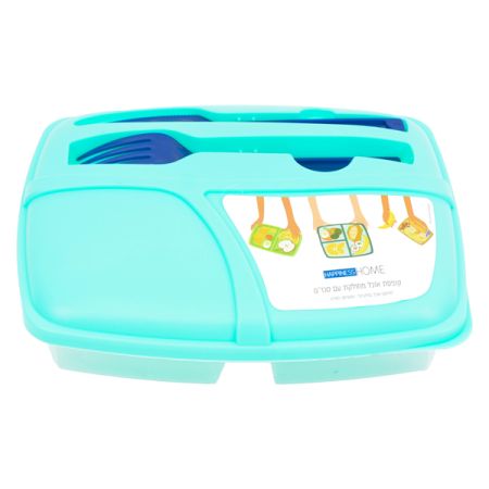 קופסאת אוכל עם סכו''ם - ירוק