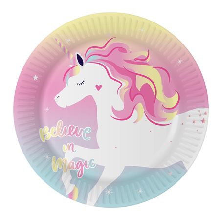 צלחות נייר 20 סמ 8 יח- חד קרן פסטלי