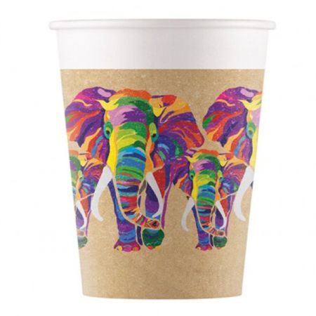 כוס נייר מתכלה 200 מל 8 יח - פיל צבעוני
