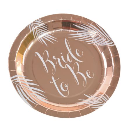 צלחות נייר 23 סמ 8 יח' עגולות - רוז גולד רווקות