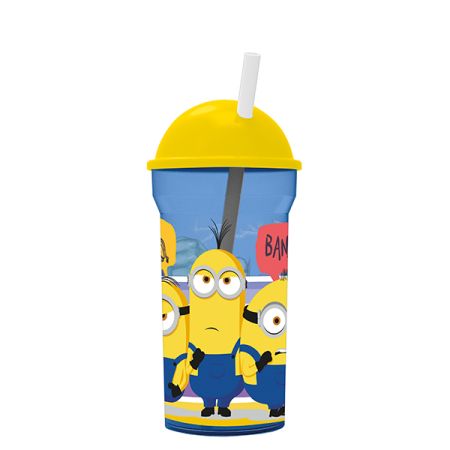 כוס עם קש שקופה 460 מל - מיניונים