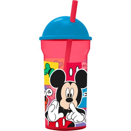 כוס עם קש שקופה 460 מל - מיקי מאוס