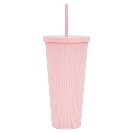 כוס פלסטיק קשתות 650 מל עם קשית  - ורוד בייבי
