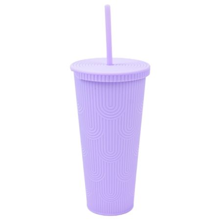 כוס פלסטיק קשתות 650 מל עם קשית  - סגול לילך