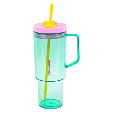 כוס פלסטיק עם קשית וידית אחיזה 1.18 ליטר  - טורקיז