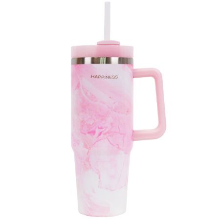 כוס תרמית עם ידית אחידה 900 מל -  שיש ורוד