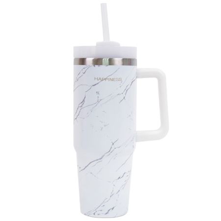 כוס תרמית עם ידית אחידה 900 מל -  שיש לבן