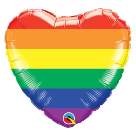 בלון מיילר Q18 בצורת לב פסים בצבעי קשת בענן 1 יח