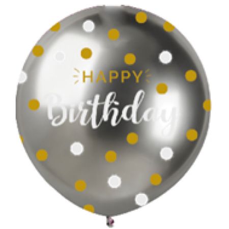בלון GBS150 מודפס מבריק כסף נקודות יום הולדת שמח 088(אנגלית)
