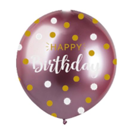 בלון GBS120 מודפס מבריק ורוד נקודות יום הולדת שמח091(אנגלית)